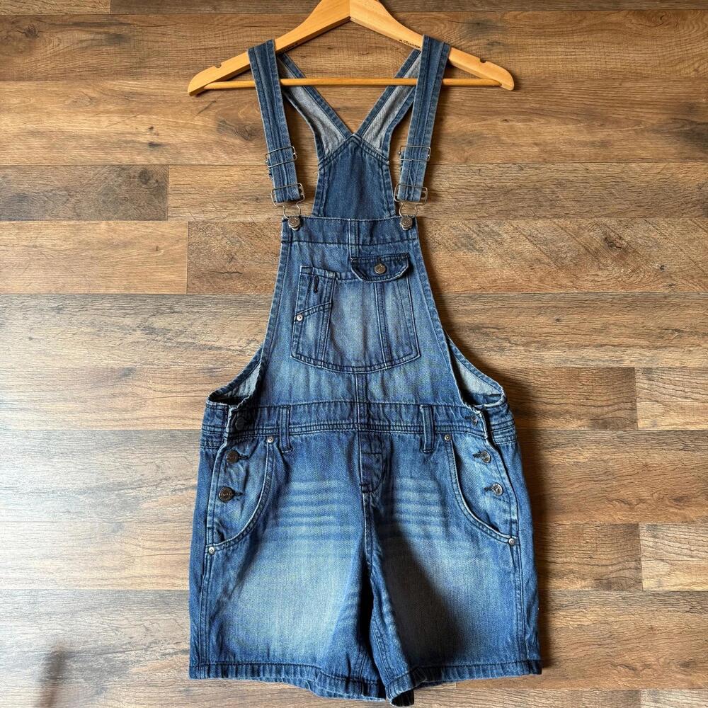 LEI Shortalls Jeans Indigo Denim Button Buckle Size M 100% Cotton